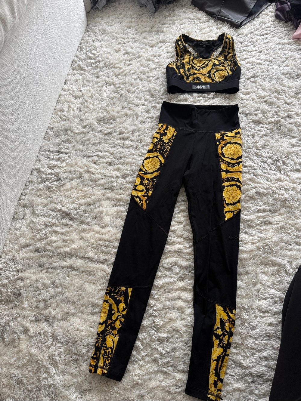 Versace Black & Gold Patterned High-Waist Leggings - Women's Activewear